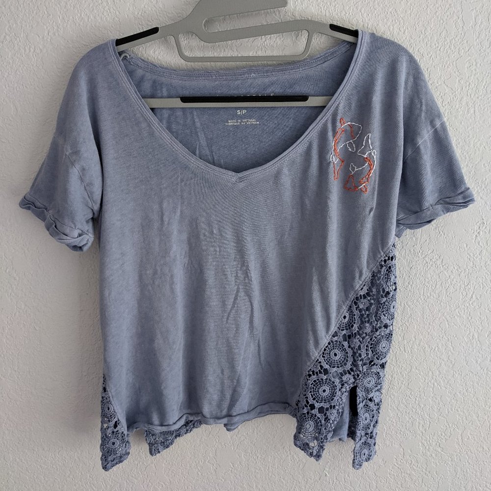 Embroidery White Orange Koi Fish Vneck Lace Top